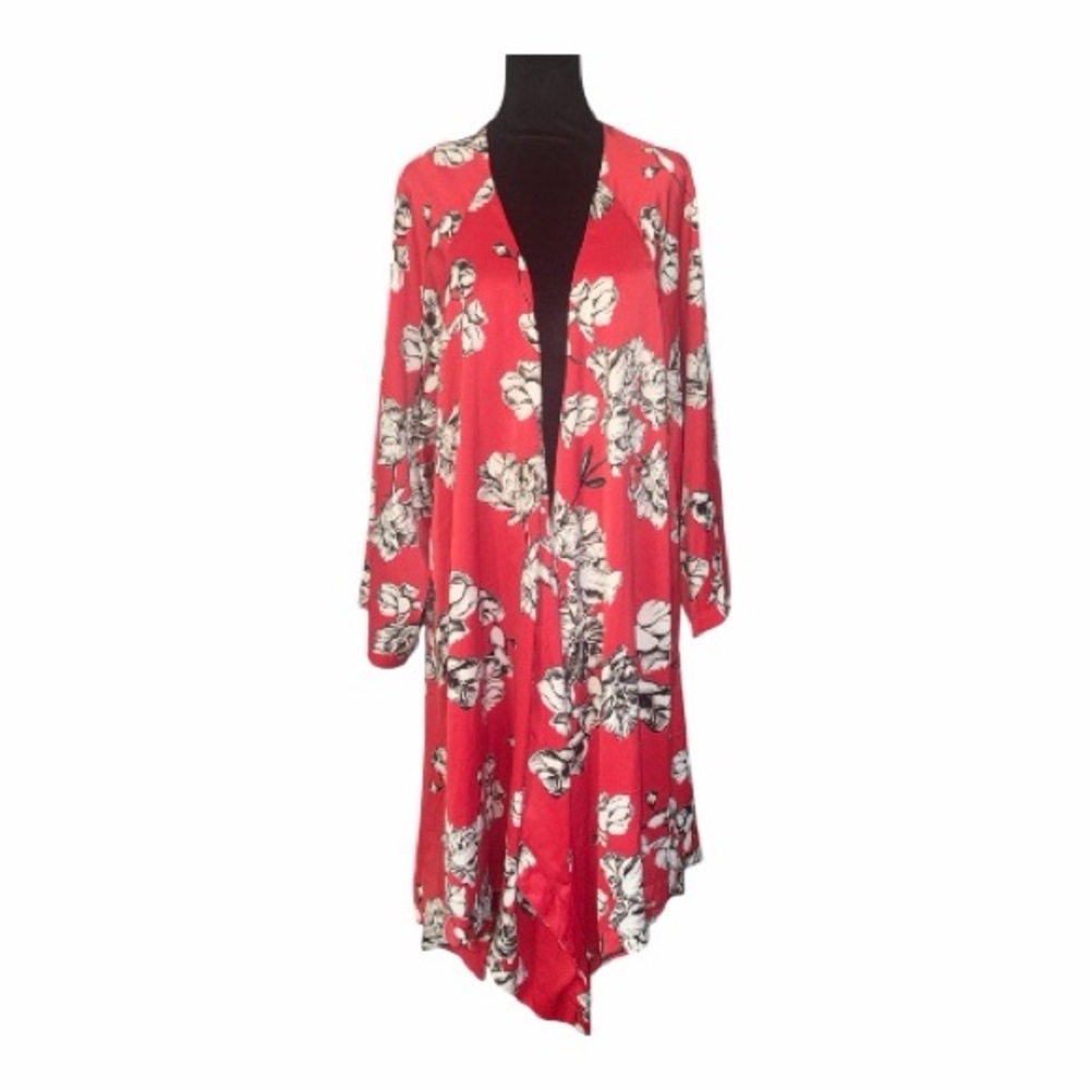 Denim 24/7 Red Floral Kimono Duster Cardigan Women’s Size M/L NWOT - Picture 4 of 5